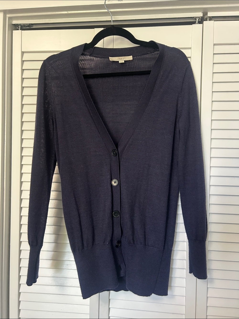 LOFT Navy V-Neck Button Front Cardigan